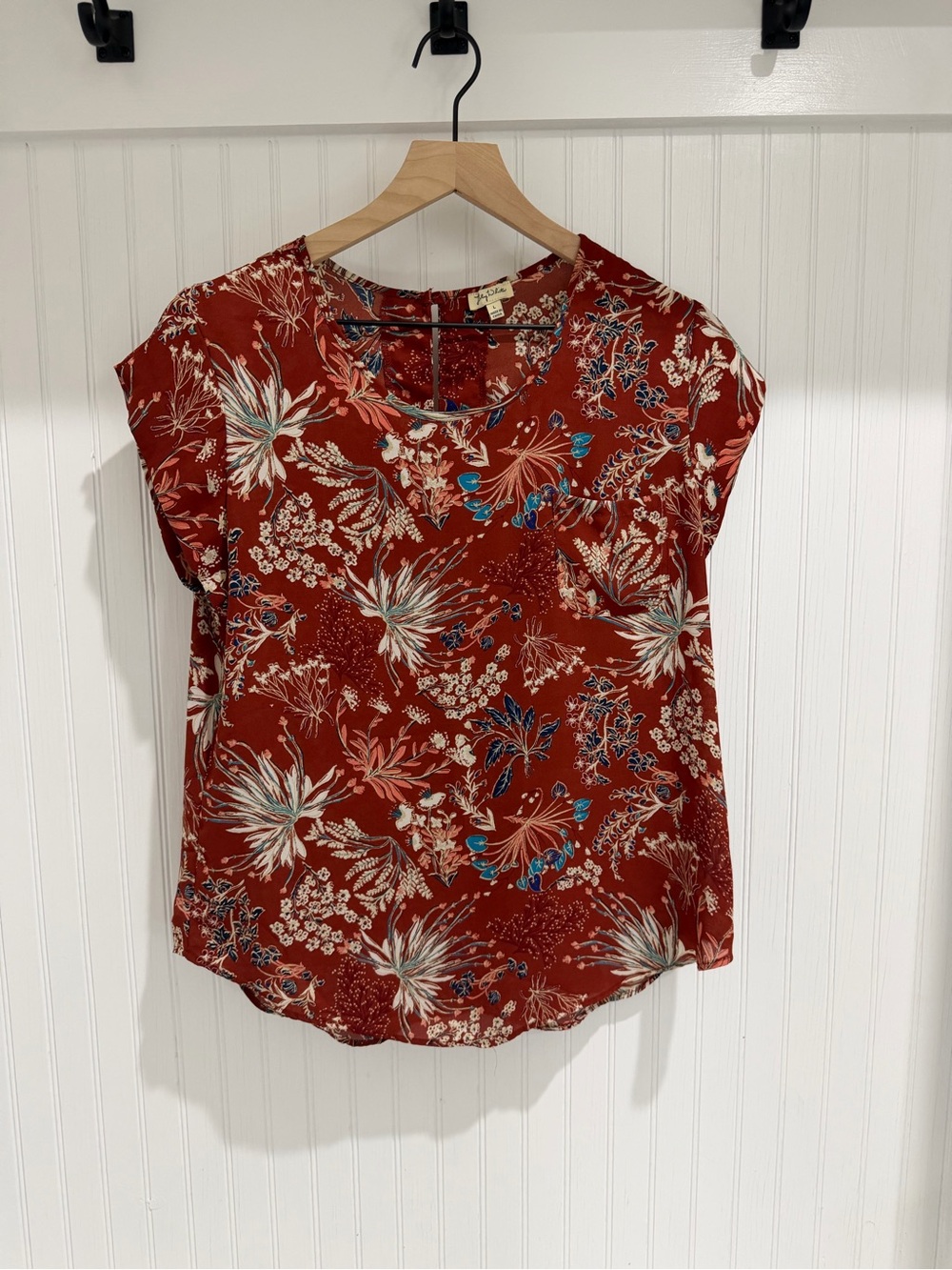 Jay Nikki Rust Floral Blouse Pocket Top Size Large